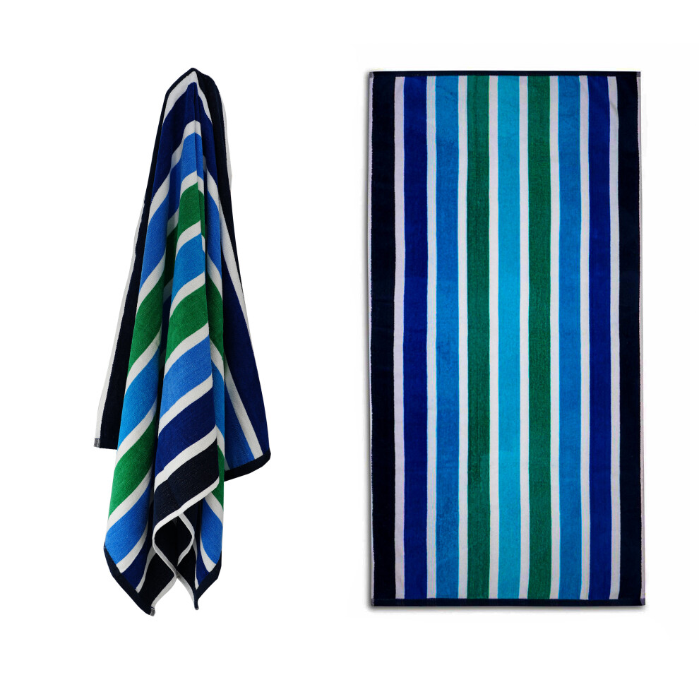 (6-K0039) Large Velour Striped Beach Towel Travel Camping Swimming Holiday Soft Cotton