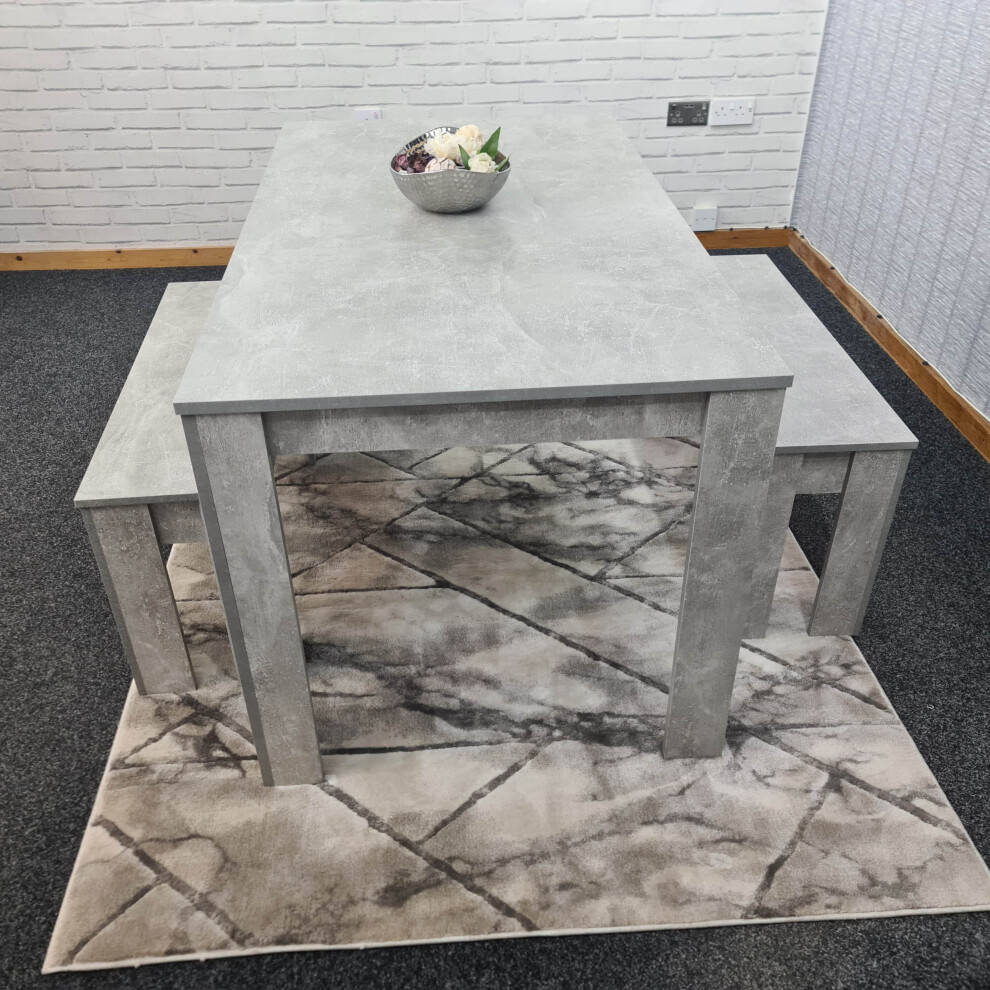 Stone Grey Dining Table & 2 Benches