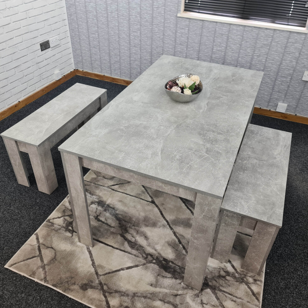 Stone Grey Effect Dining Table(140x80x75cm) and 2 Benches Dining Set