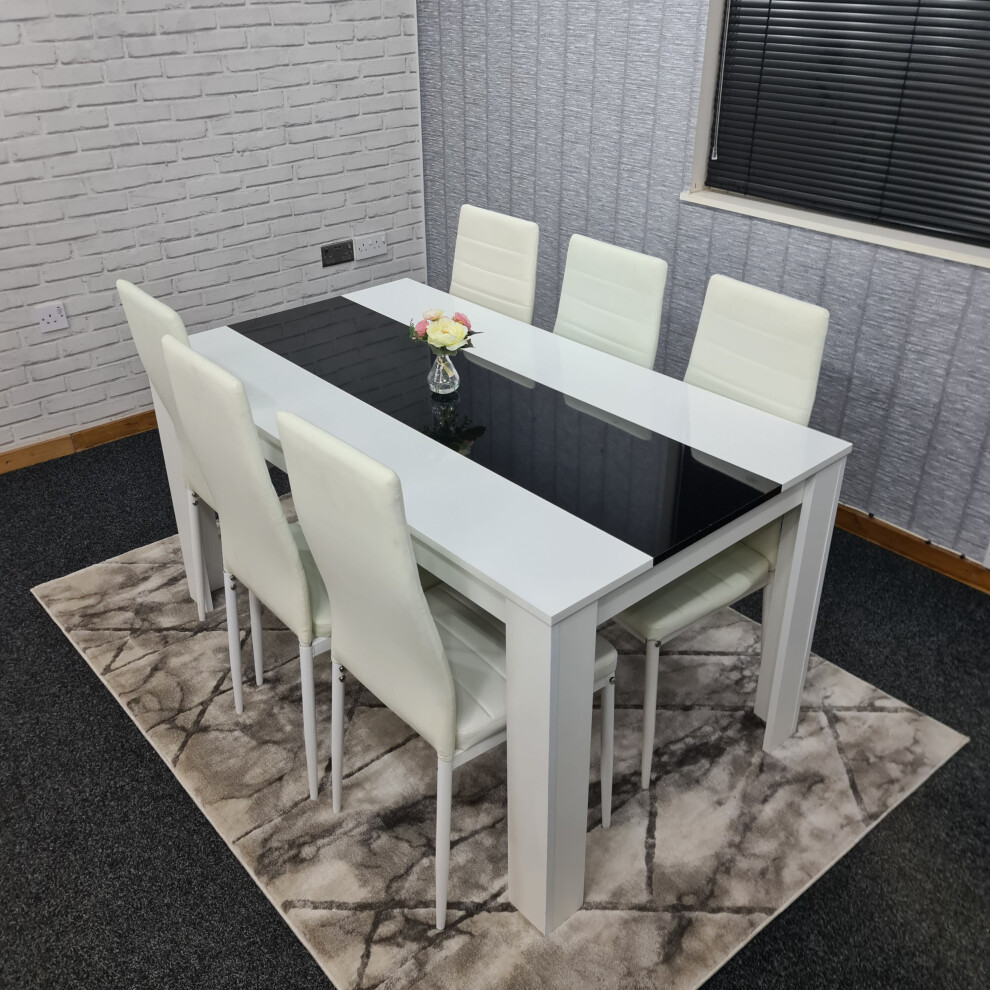 (Table with 6 White Chairs ) White Black Wood Dining Table With 6 Black Chairs