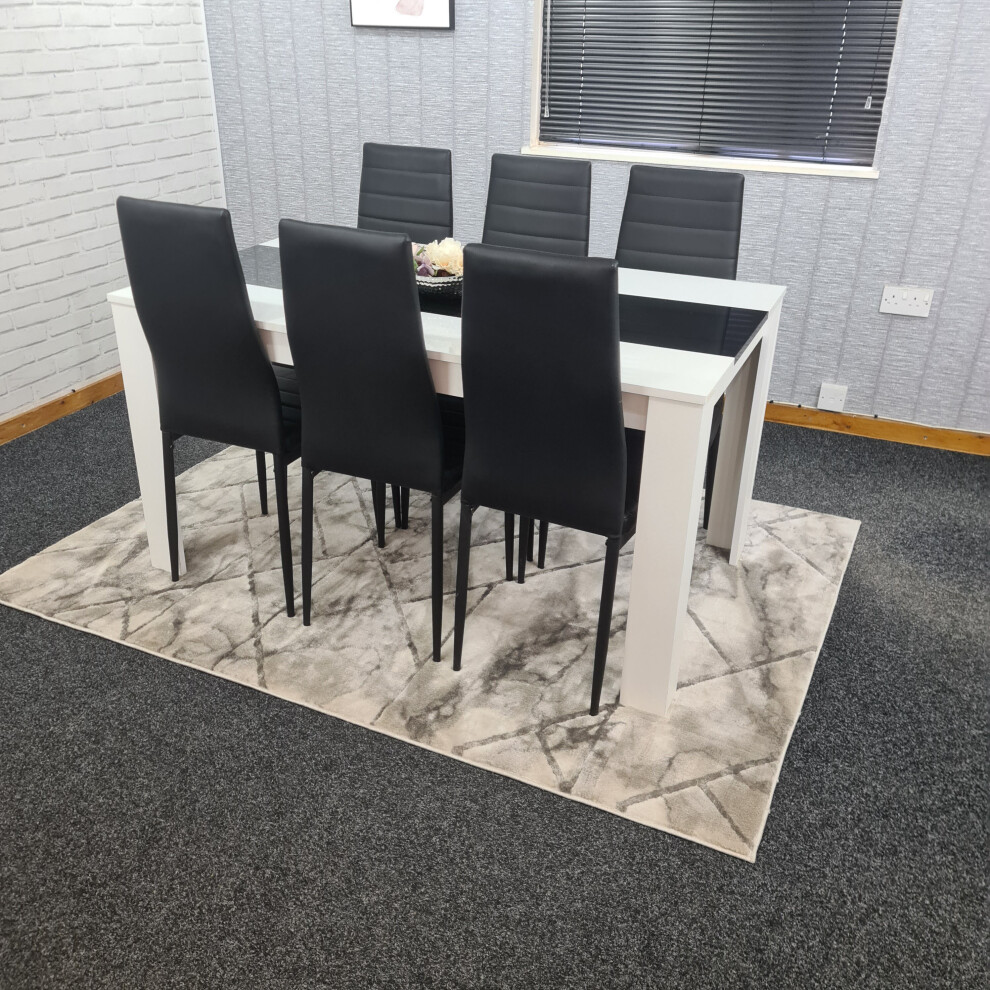 (Table with 6 Black Chairs ) White Black Wood Dining Table With 6 Black Chairs