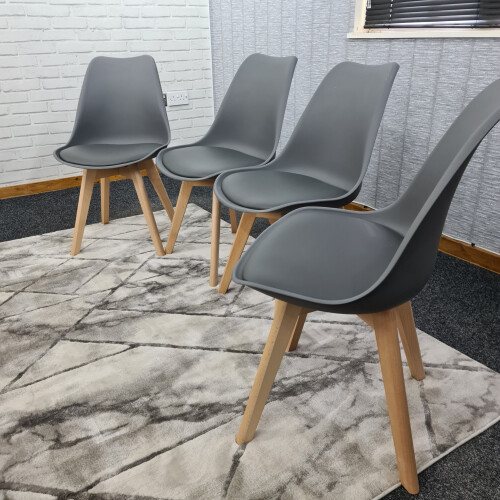 Set of 4 grey  plastic leather padded Chairs 1