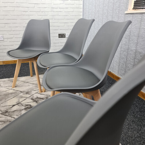 Set of 4 grey  plastic leather padded Chairs 2