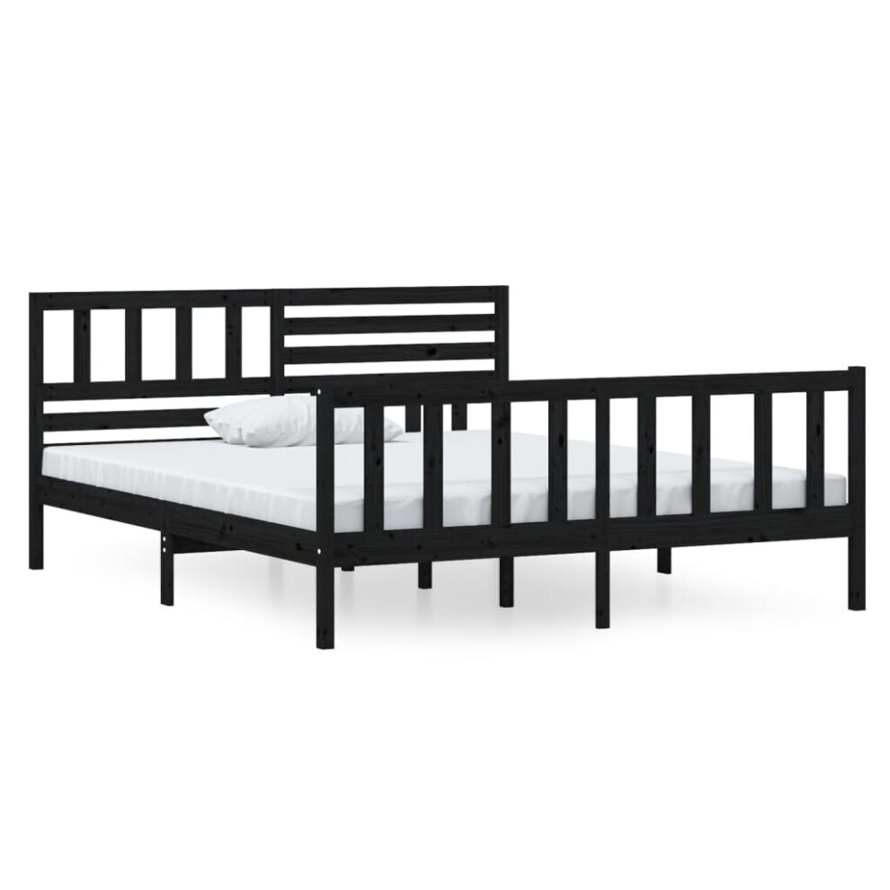 vidaXL Solid Wood Bed Frame Black 140x190 cm 4FT6 Double Bedstead Bed Base