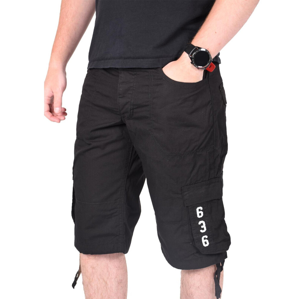 (Black, 36) Mens Cargo Shorts Army Work Knee Length Half Pants