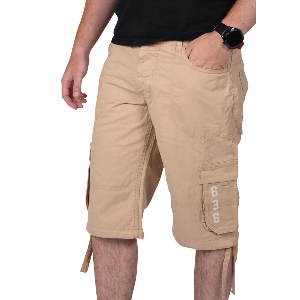 (Sand, 32) Mens Cargo Shorts Army Work Knee Length Half Pants