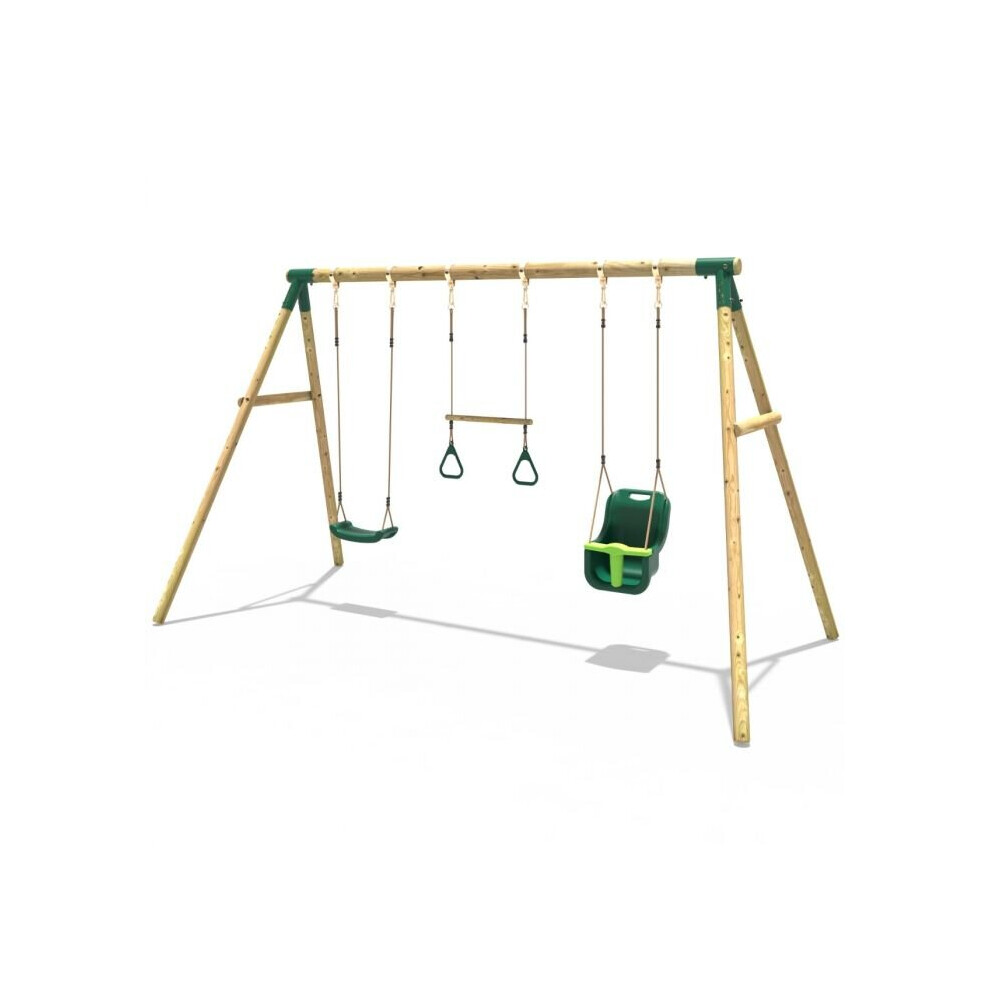 Rebo Wooden Garden Swing Set With Trapeze Bar - Galaxy Green