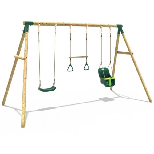 Rebo Wooden Garden Swing Set with Trapeze Bar Galaxy Green on OnBuy