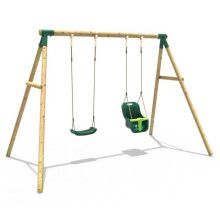 Rebo Kids Wooden Garden Swing Set with Childrens Seat and Baby Seat - Luna Green