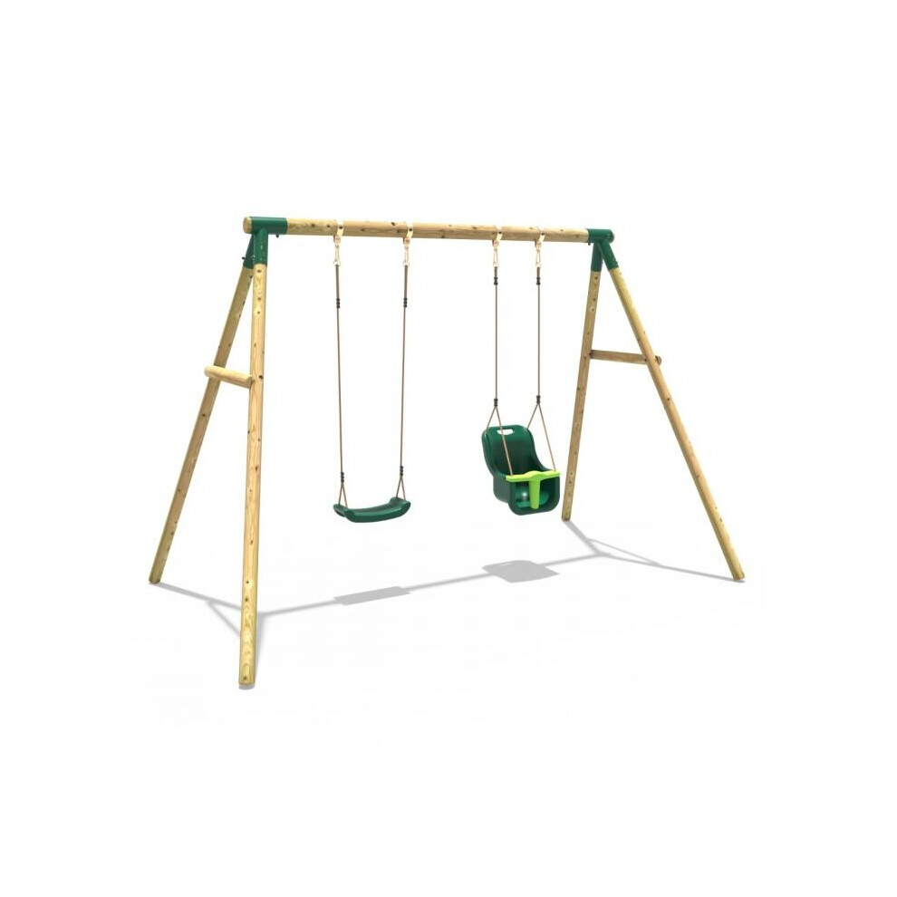 Rebo Luna Green Wooden Garden Swing Set - Standard & Baby Seats, Pressure-Treated Timber, Soft-Feel Ropes, Sturdy Construction
