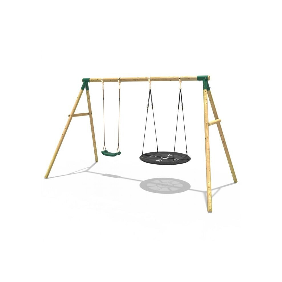 (Green) Rebo Wooden Garden Swing Set with Standard and Large Nest Swings - Meteorite Pink