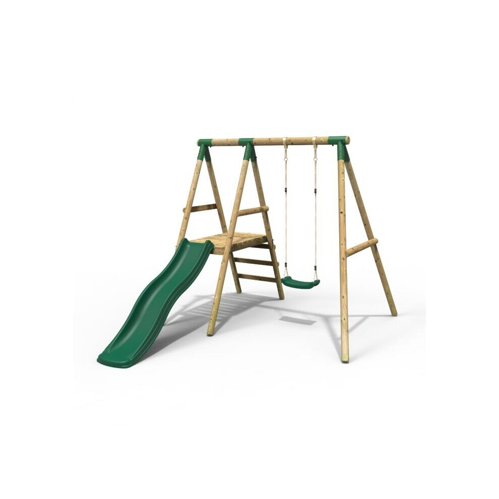 Rebo Apollo Wooden Garden Swing Set With Platform And Slide For Kids - Green