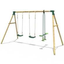 Rebo Wooden Garden Swing Set with 2 Standard Swings and Glider for Kids - Neptune Green