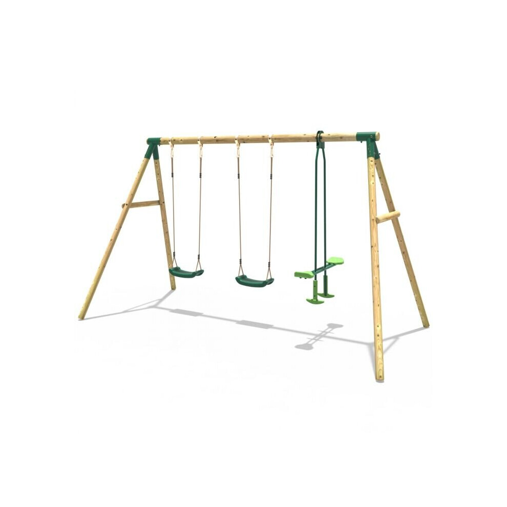 Rebo Wooden Garden Swing Set With 2 Standard Swings And Glider For Kids - Neptune Green