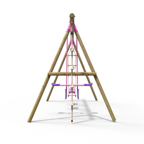 Rebo Wooden Garden Swing Set with 2 Standard Seats, Glider, Climbing Rope and Ladder Saturn