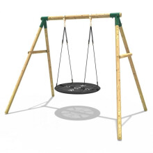 Rebo Wooden Garden Swing Set with Large Round Net Swing Seat - Mercury Green, Pressure-Treated Timber