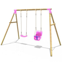 Rebo Kids Wooden Garden Swing Set with Childrens Seat and Baby Seat - Luna Pink