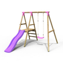 Reb Apollo Wooden Garden Swing Set with Platform and Slide for Kids- Pink
