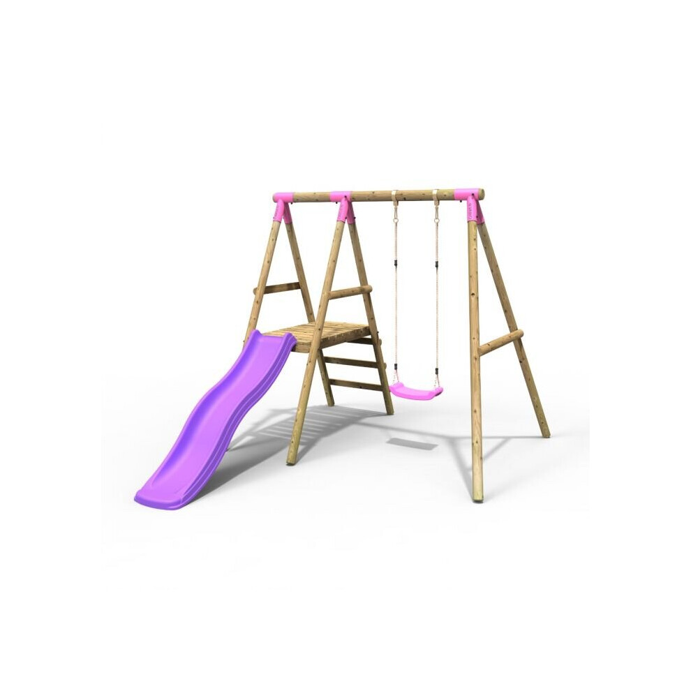 Rebo Reb Apollo Wooden Garden Swing Set With Platform And Slide For Kids- Pink