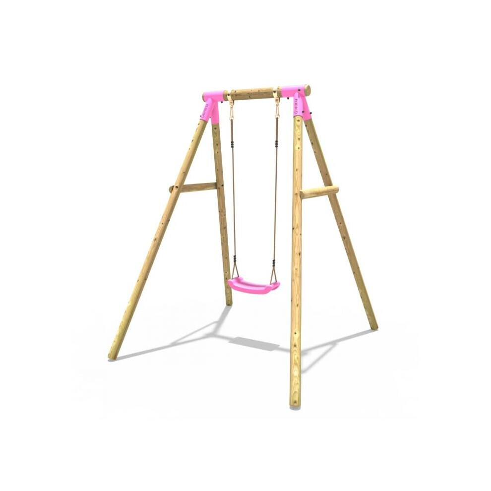 Rebo Solar Pink Wooden Garden Swing Set Pressure-Treated Timber, Soft-Feel Ropes, Single Seat