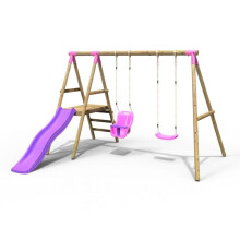 Rebo Odyssey Wooden Garden Swing Set with Standard Seat, Baby Seat, Platform and Slide for Kids - Pink