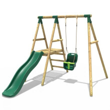 Rebo Cassini Wooden Garden Swing Set with Baby Swing, Platform and Slide for Kids - Green