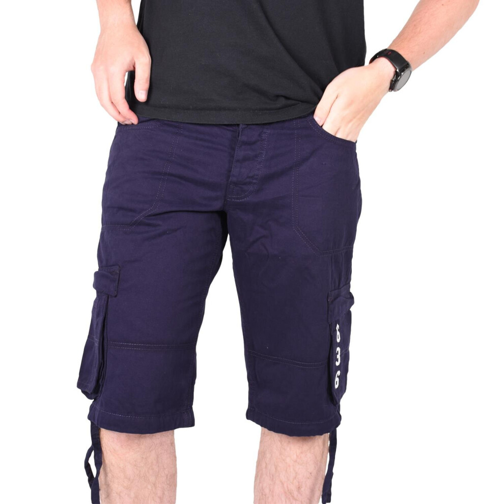 True Face (Navy, 34) Mens Cargo Shorts Army Work Knee Length Half Pants
