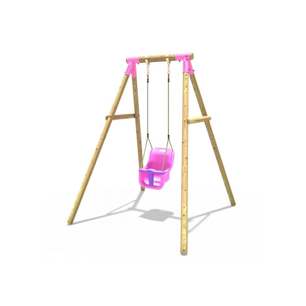 Rebo Wooden Garden Swing Set With Baby Seat For Kids- Pluto Pink