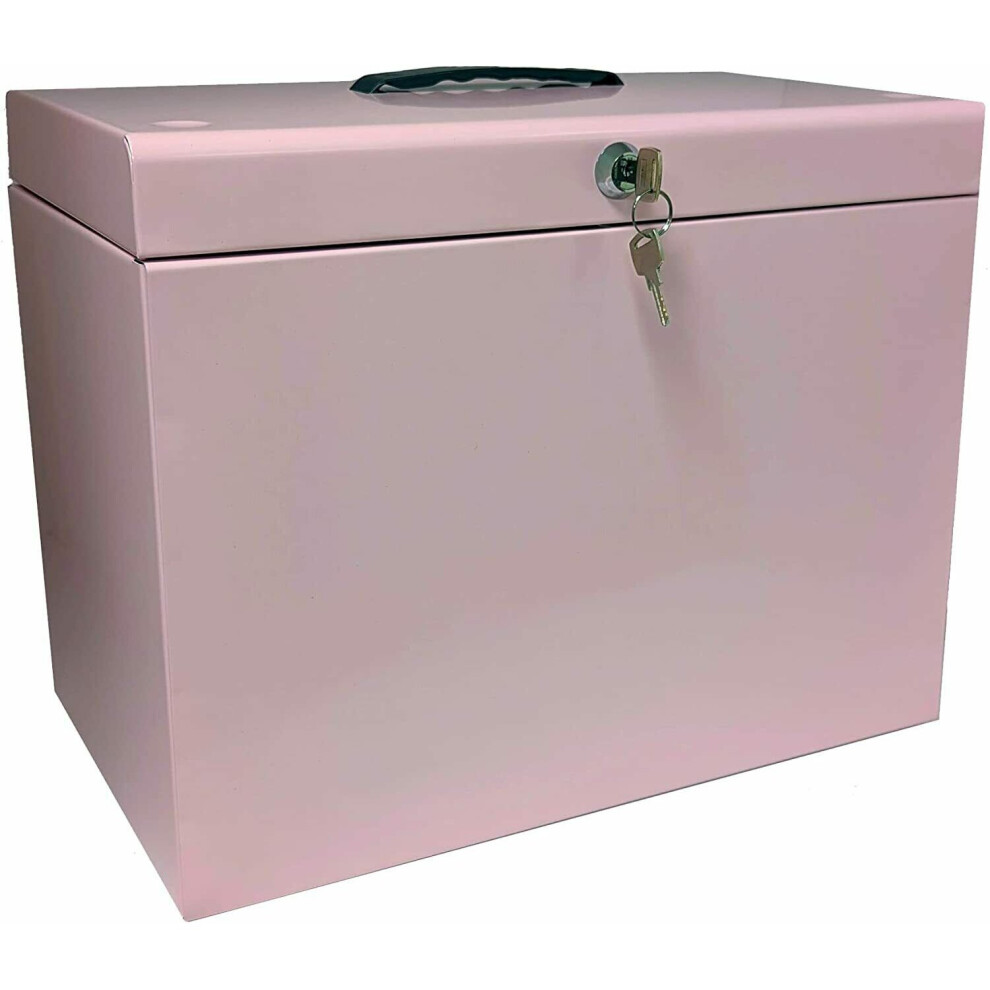 A4 Metal Pastel Pink File Box Storage Lockable 5 Suspension Files