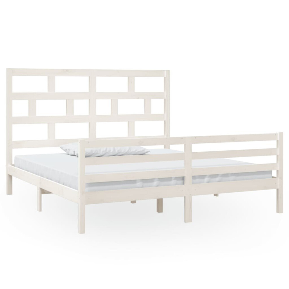 Vidaxl White (, 180 X 200 Cm) Bed Frame Bed Base Bedstead Bedroom Mattress Foundation Solid Wood Pine