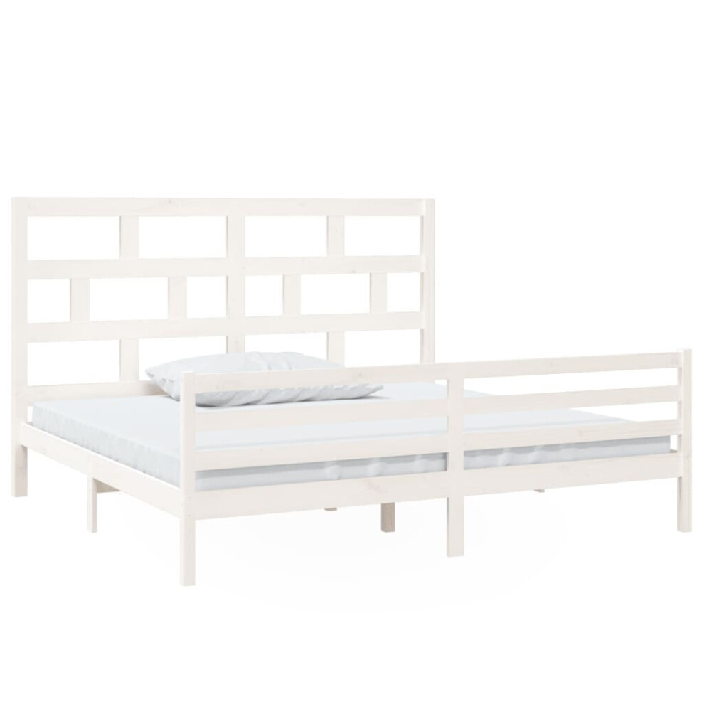 Vidaxl (White, 200 X 200 Cm) Bed Frame Bed Base Bedstead Bedroom Mattress Foundation Solid Wood Pine