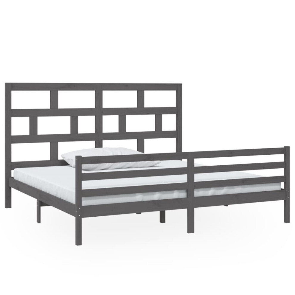 Vidaxl (Grey, 200 X 200 Cm) Bed Frame Bed Base Bedstead Bedroom Mattress Foundation Solid Wood Pine