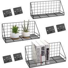 QIWODE Floating Shelves Wall Mounted Set of 3, Wall Storage Shelves for Bedroom, Living Room, Bathroom, Kitchen, Office and More Carbonized Black
