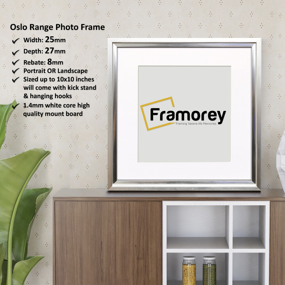 (Silver With White Mount, 60x60CM Pic (70x70CM Frame)) Oslo Style Silver Photo Frame / Square Size Picture Frame / Wall Art Picture Frame / Wall Hanging Poster Frame With Multicoloured Mount
