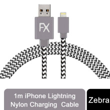 (1M, Zebra) Aquarius Nylon USB to Lightning Cable, 1M or 3M