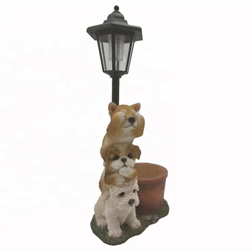GARDEN SOLAR WESTIE 3 PUPPIES HAND LANTERN PLANTER GARDEN DOG ORNAMENT