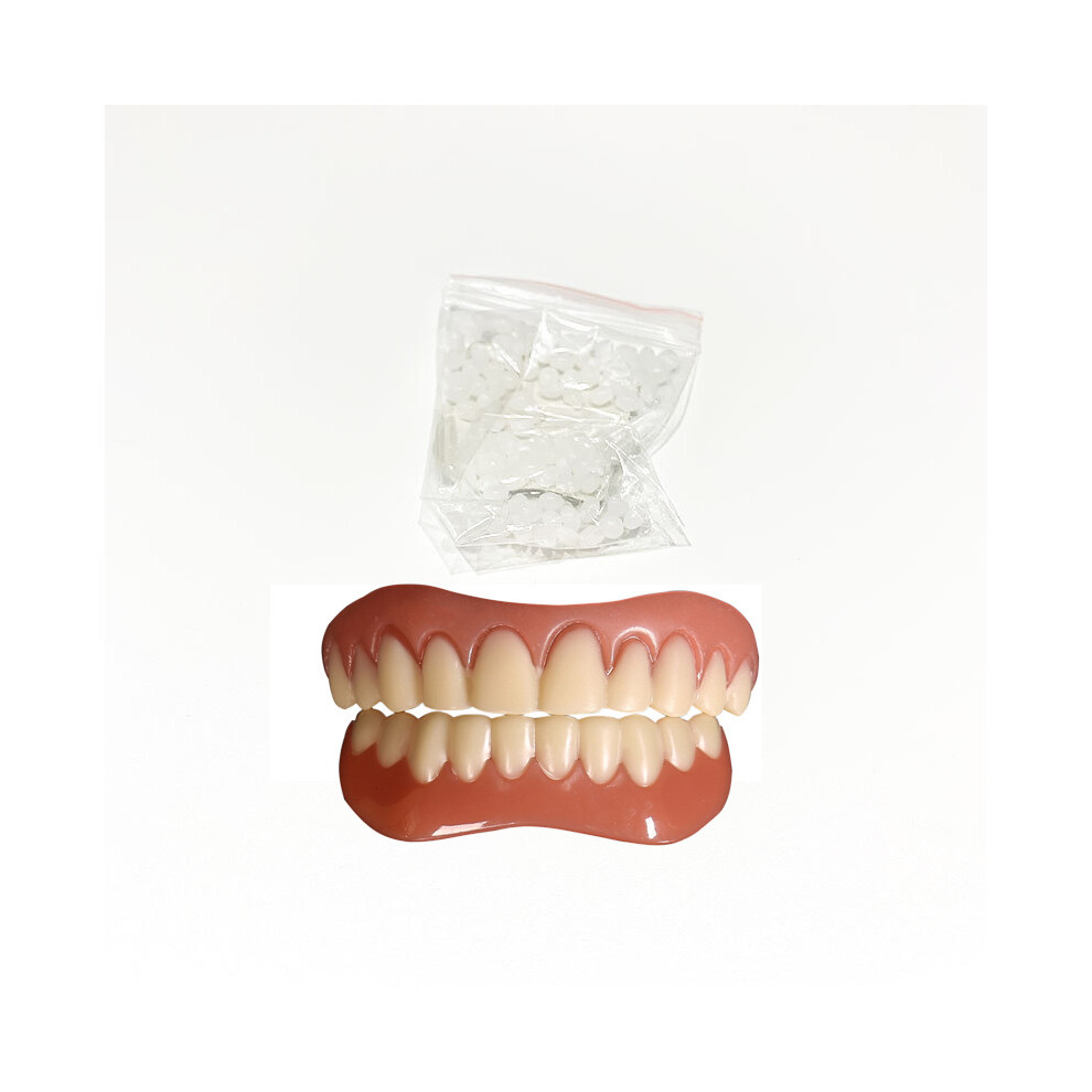 (Upper And Lower Teeth) Silica Gel Veneers False Teeth Snap On Instant Smile Cosmetic Tooth Dentures