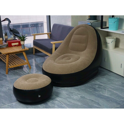 Inflatable Bean Bag Brown Comfortable Seat Relax with Footstool Best 2