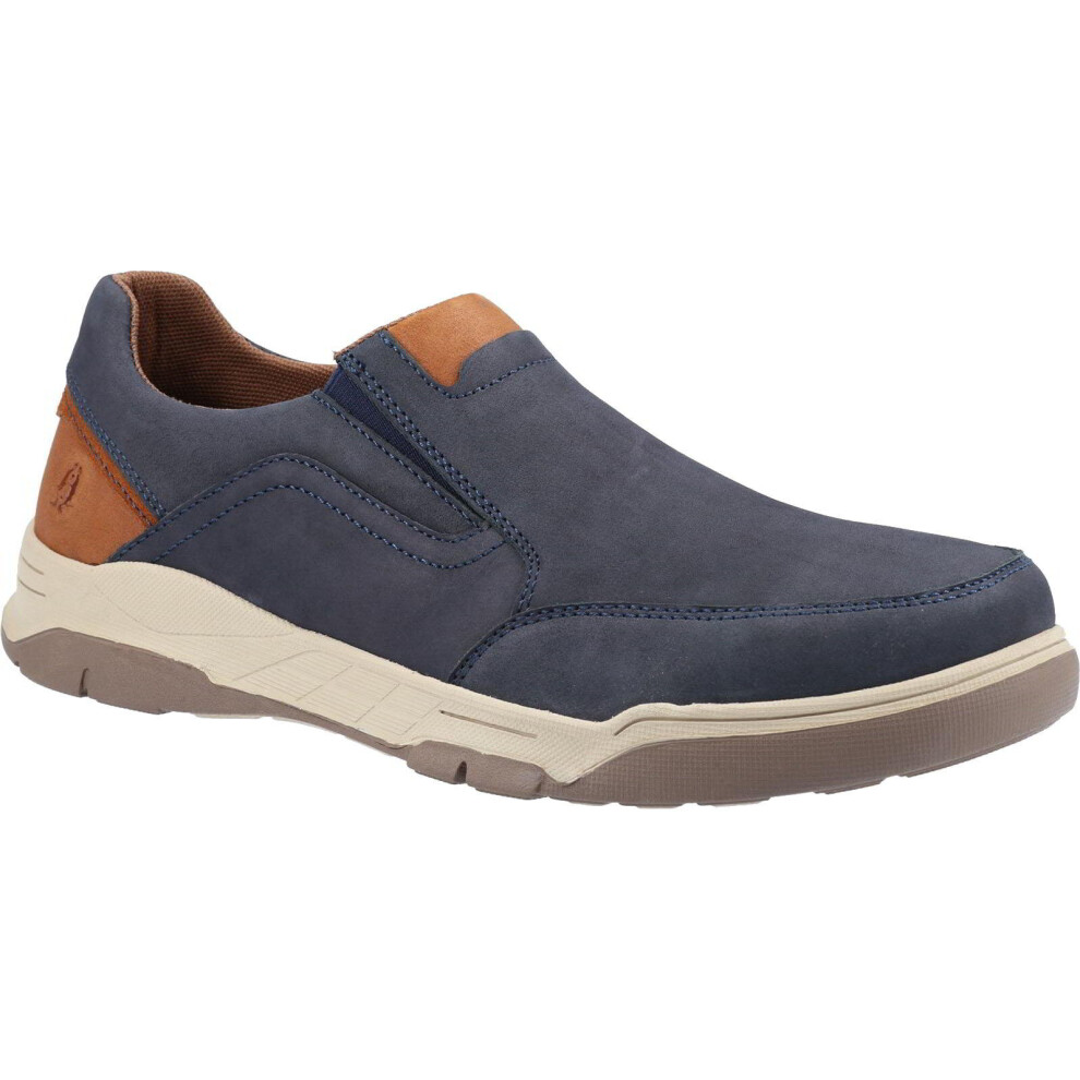 (Navy Tan, UK 8) Hush Puppies Fletcher Mens Blue Wide Fit Leather Slip On Shoes