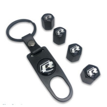 VW Volkwagen Rline R Line Set of 4 Black Car Tyre Air Dust Valve Stem Cap With Keyring Locking Tool