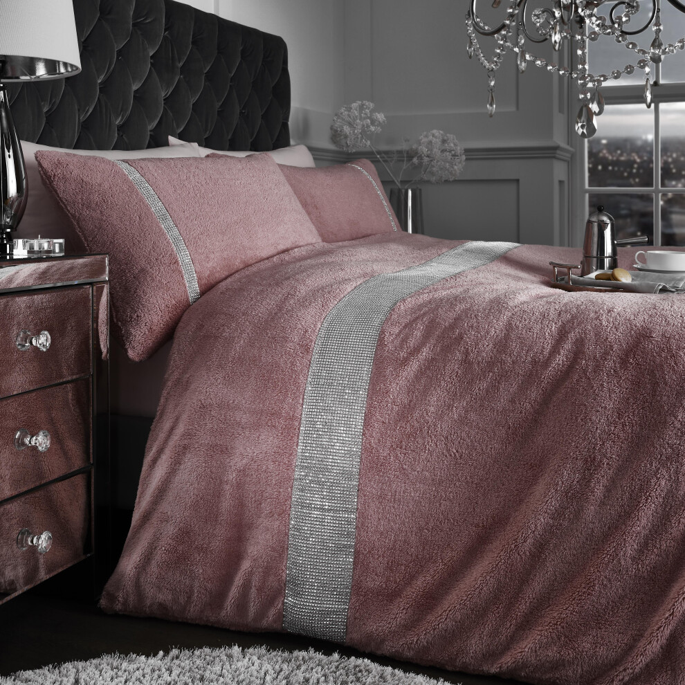 (Double, Blush Pink) Premium Arcade Teddy Bear Fleece Duvet Cover Bedding Set