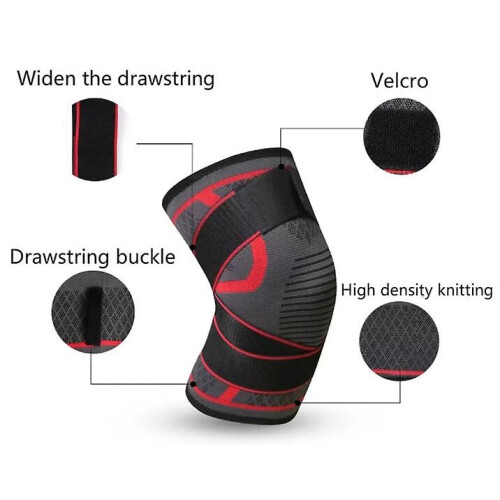 (Red, M) Sports Knee Pad Elastic Bandage Compression Breathable Knee Support Protector Brace 2