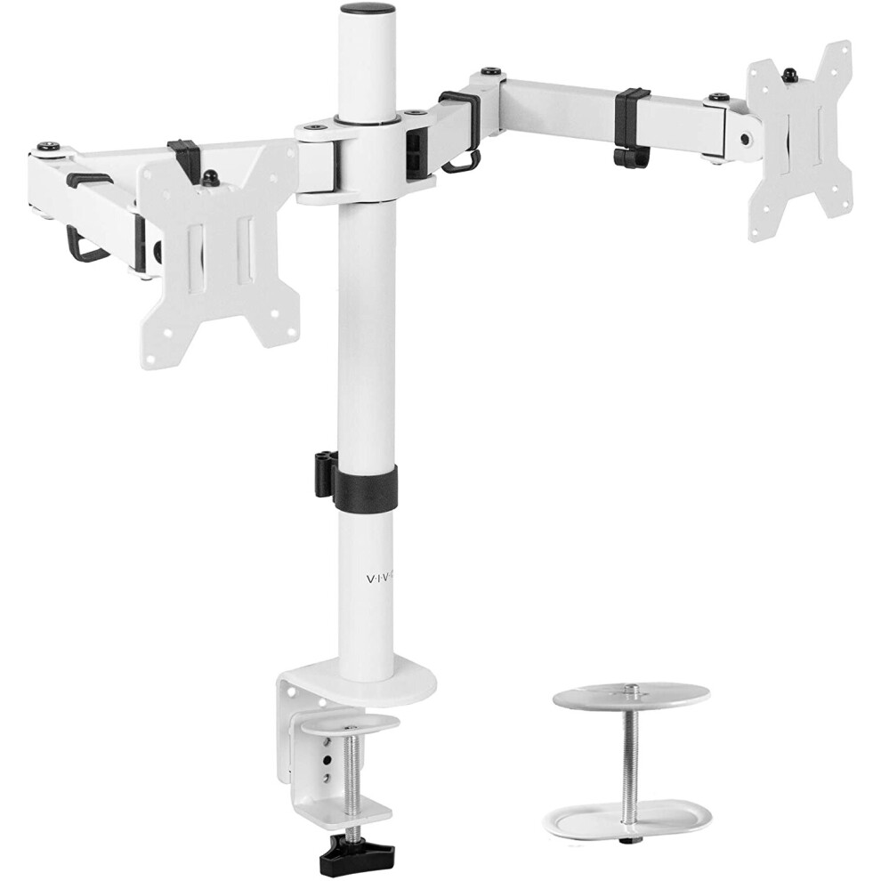 VIVO Dual Monitor Desk Mount, Heavy Duty Fully Adjustable Stand, Fits 2 LCD LED Screens up to 27 inches, White, STAND-V002W