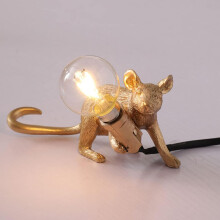 (Gold, Sitting) Eu Plug Modern Resin Mouse Table Lamp White Golden Rat Bedside Light Room Decor