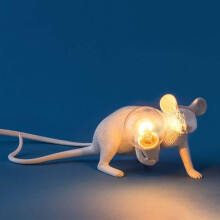 (White, Sitting) Eu Plug Modern Resin Mouse Table Lamp White Golden Rat Bedside Light Room Decor