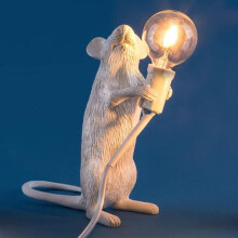 (White, Standing) Eu Plug Modern Resin Mouse Table Lamp White Golden Rat Bedside Light Room Decor