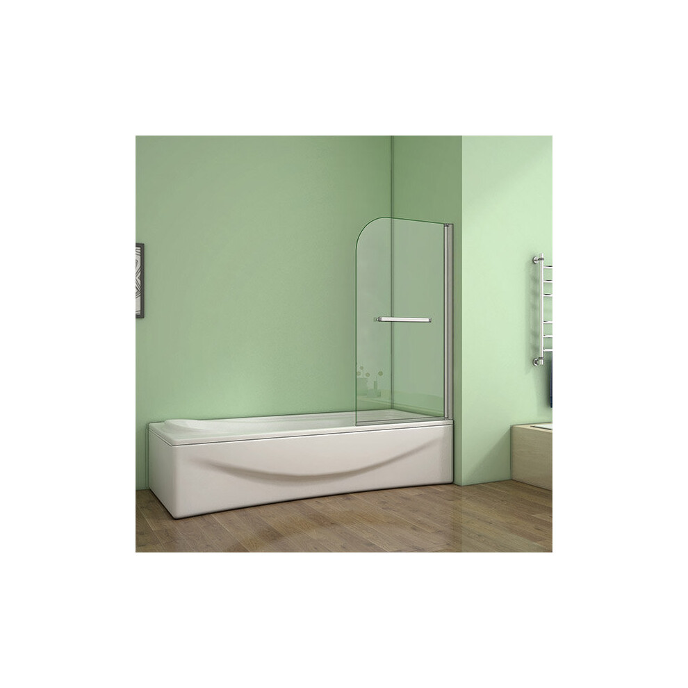 Aica Pivot Bath Shower Screen 800X1400mm Handle Towel Rack Glass Door White