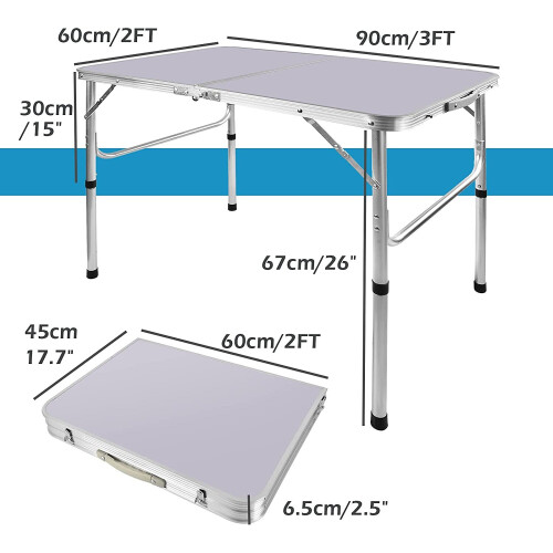 Bowose 90cm x 60cm Folding Camping Picnic Table Adjustable 1