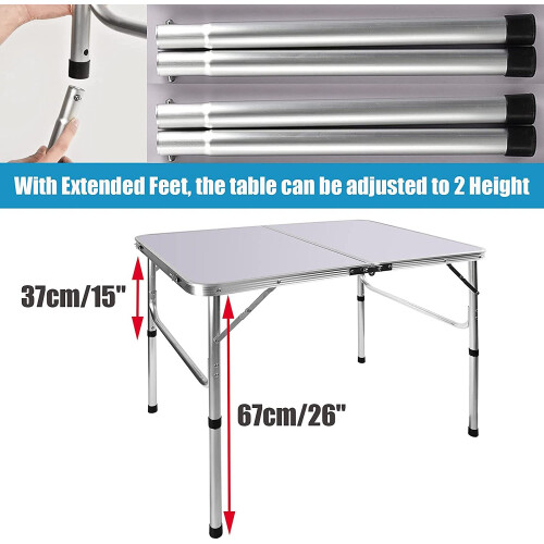 Bowose 90cm x 60cm Folding Camping Picnic Table Adjustable 2