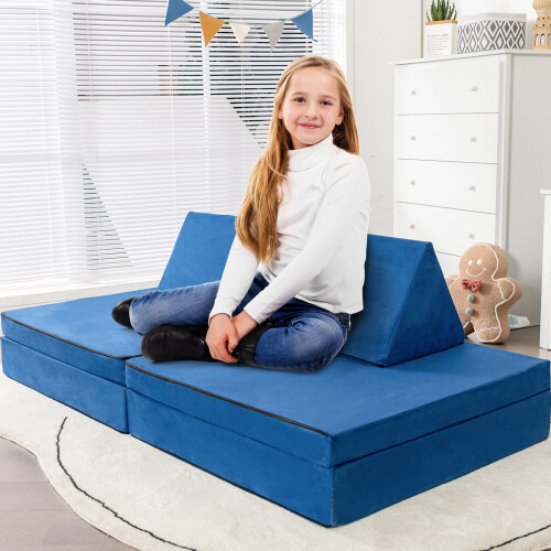 Costway 4-Piece Convertible Kids Couch or 2 Chairs  Modular Sofa and Play Set 1